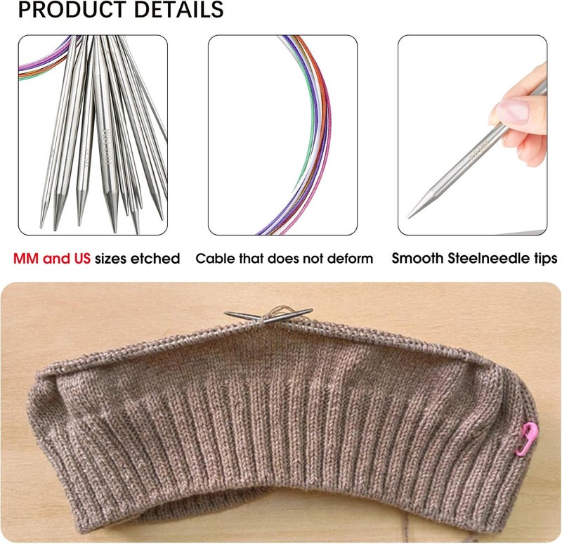 Stithoo Circular Knitting Needles 40inch (100cm) Stainless Steel Knitting Needles Size US 8 (5mm) with 1 Sturdy Stitch Holder - Image 5